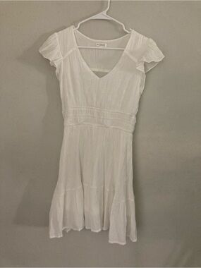 Billabong White V-Neck Ruffle Sleeve Mini Dress